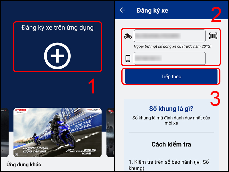 Nhập khung xe và số điện thoại